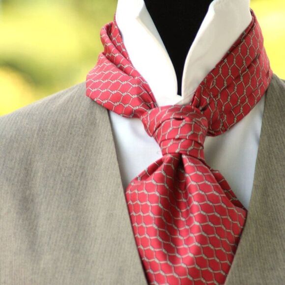 Men's Cravat Ascot 100%silk Gift Box A091 Red Ornament Print - Picture 10 of 11